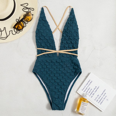 Ženski kupaći kostim s V izrezom i vezicama