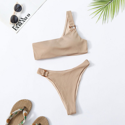 Sieviešu vienkrāsains viena pleca peldkostīms