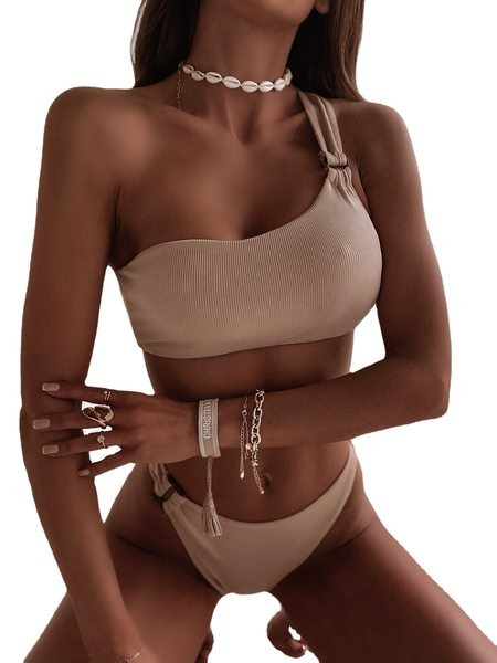 Sieviešu vienkrāsains viena pleca peldkostīms