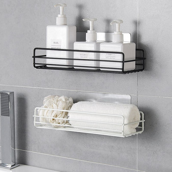 Рафт за баня от ковано желязо в японски стил Стенен стенен шкаф за съхранение на душ гел Тоалетна без перфоратор Поставка за тоалетни принадлежности