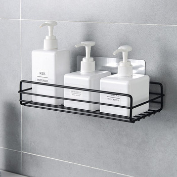 Рафт за баня от ковано желязо в японски стил Стенен стенен шкаф за съхранение на душ гел Тоалетна без перфоратор Поставка за тоалетни принадлежности