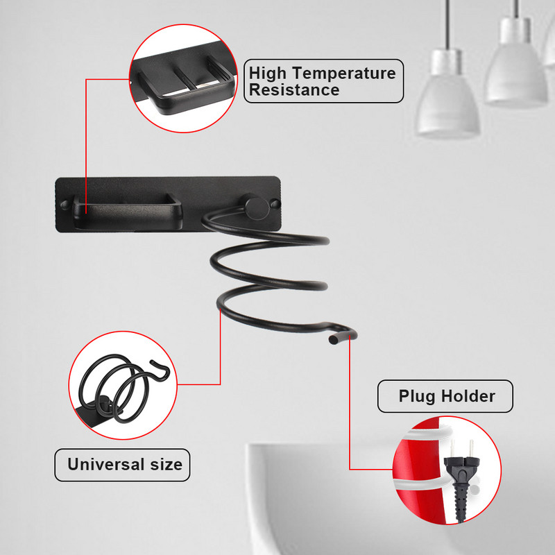 Hajszárító tartó állvány Szervező Fürdőszoba polc Tárolótartozékok Falra szerelhető hajvasaló tartó tároló állvány