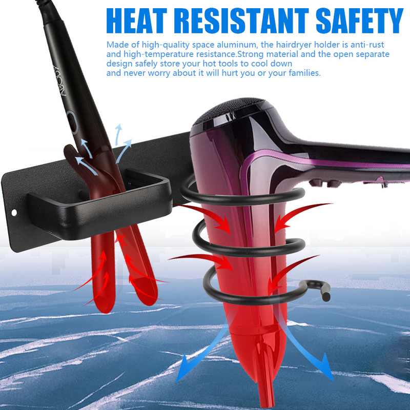 Hajszárító tartó állvány Szervező Fürdőszoba polc Tárolótartozékok Falra szerelhető hajvasaló tartó tároló állvány