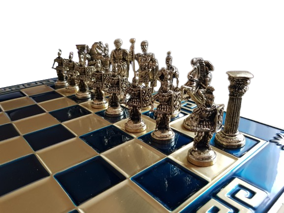 Шах Ahelos, Римляни, Метален, Синя дъска, 45х45 см.