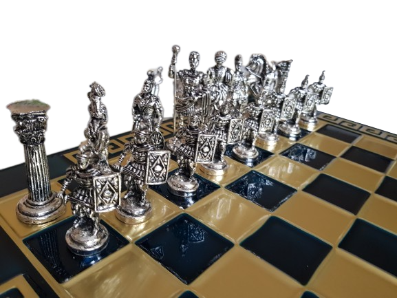 Шах Ahelos, Римляни, Метален, Синя дъска, 45х45 см.