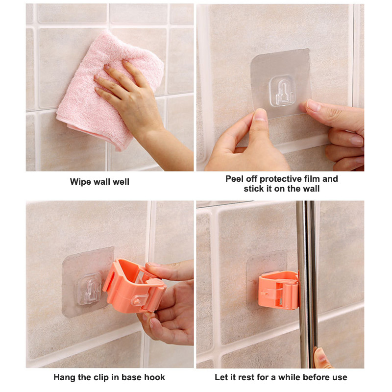 1 gab Sienas slotas turētājs Mopu pakaramais klipsis Glabāšanas plaukts Plastmasas organizators virtuves vannas istabas glabāšanas instrumentu piederumiem