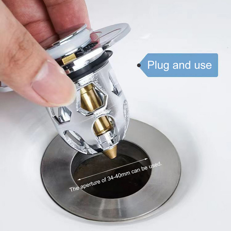 Naujas vonios kambario kriauklės išleidimo kamštis, skirtas 34–40 mm atšokančiam kriauklės išleidimo filtrui nuo užsikimšimo krepšelio sieteliui su plaukų gaudykle