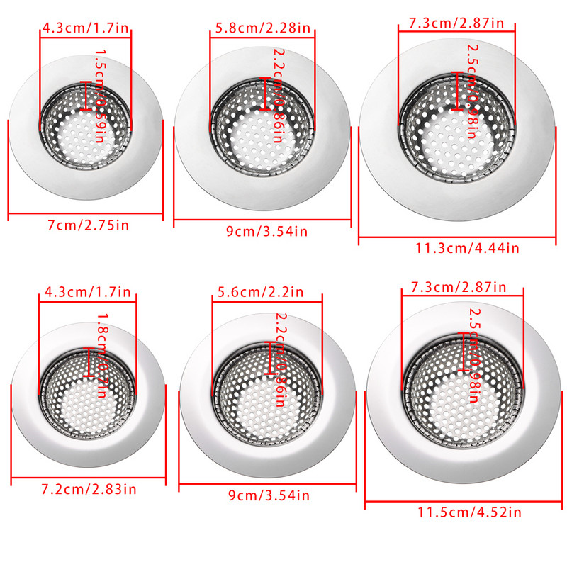 Nerūdijančio plieno kriauklės sietelis virtuvės kriauklės tinklelio gaudyklė Vonios kanalizacijos anga Filtras Vonios grindys Kanalizacija Plaukų filtro valymo įrankis