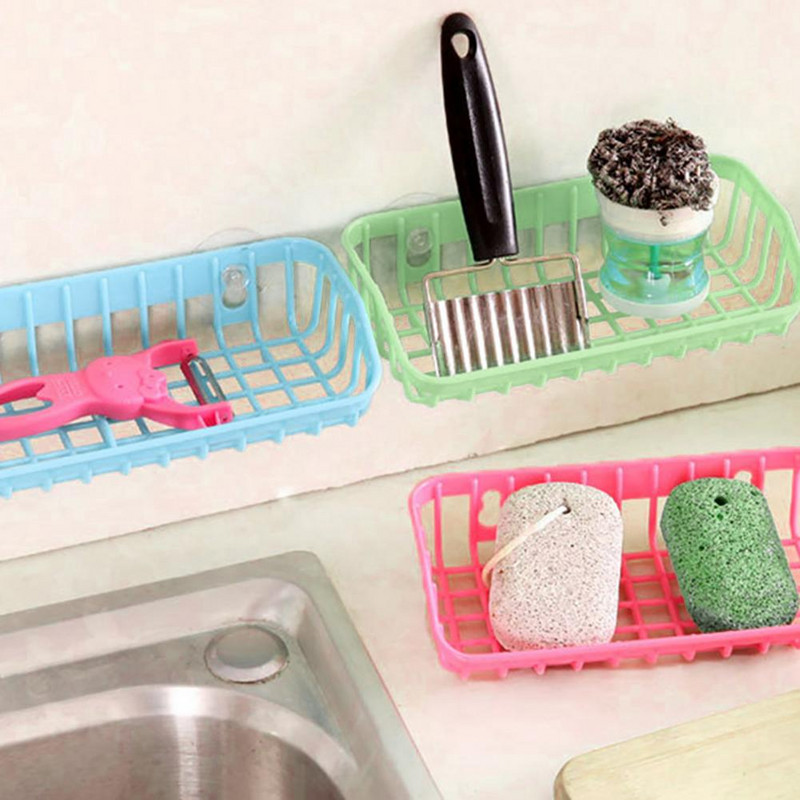 Držač za pohranu Dvostruka usisna čašica Drenažna polica Snažno usisavanje Dizajn šupljeg dna Kuhinjski držač za spužvu za dnevnu sobu