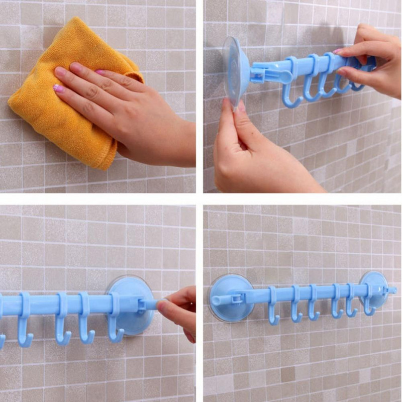 Šalica Vješalica za ručnike Stalak za odjeću Držač 6 kuka Kućna kupaonica Kuhinja Zidni usis