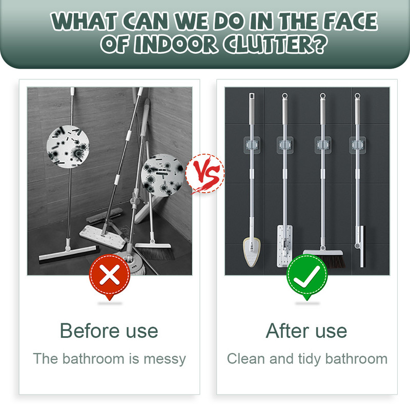 1/3/4Gb daudzfunkcionāli āķi pie sienas stiprināmi mopu uzglabāšanas plaukti slotas pakaramais āķis vannas istabai ūdensizturīgs sienas āķis virtuves glabāšanas rīks