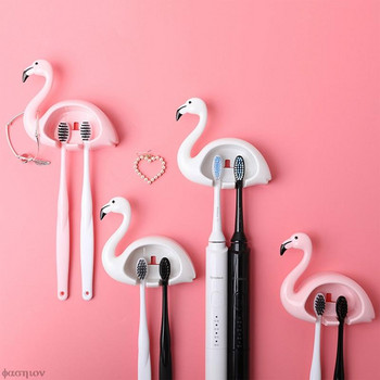 Creative Flamingo Държач за четка за зъби Без пробиви Окачен на стена Рафт за хавлии Куки за съхранение Поставка Kawaii Аксесоари за баня Детски подаръци