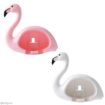 Creative Flamingo Държач за четка за зъби Без пробиви Окачен на стена Рафт за хавлии Куки за съхранение Поставка Kawaii Аксесоари за баня Детски подаръци