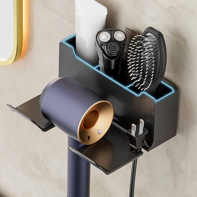 Stalak za puhanje zraka, držač za sušilo za kosu, samoljepljivi, zidni probijač, bez zida za kupaonicu, sa kopčom za utikač za hotel