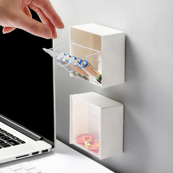 Монтирана на стена флип кутия за съхранение Прозрачна лепилна кутия за съхранение на малки предмети без перфорация Многофункционална кутия за съхранение на органайзер