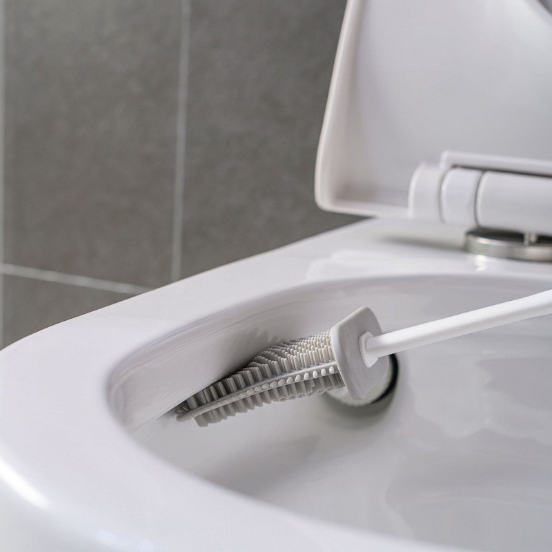 Tualetes birstes komplekts Piekarināms pie sienas ar notekas turētāju Silikona TPR neilona 2 saru galva grīdas tīrīšanas instrumentiem Vannas istabas piederumi
