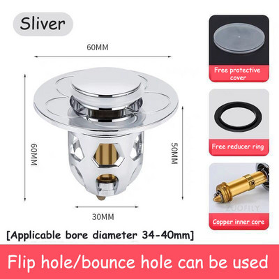 Univerzalni od nehrđajućeg čelika Pop-Up Bounce Core Umivaonik Filter za odvod Hvatač dlaka Cjedilo za tuš Umivaonik Čep za kadu Kupaonski alati