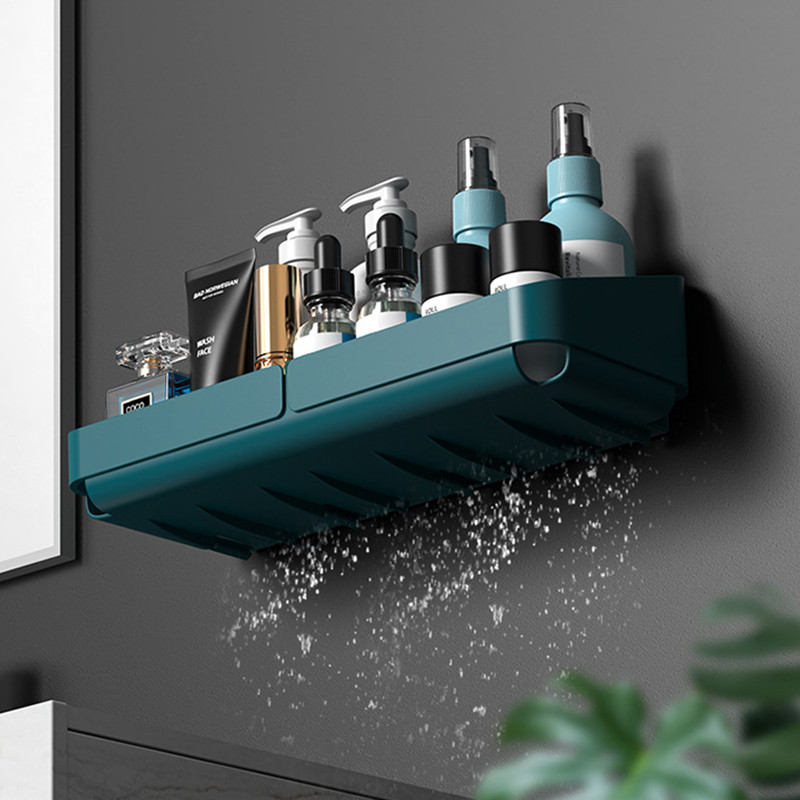 1db tároló állvány polc fali fűszerrendszer kozmetikumokhoz Fürdőszoba fúrás nélkül Konyha Kényelmi zuhanytartozék