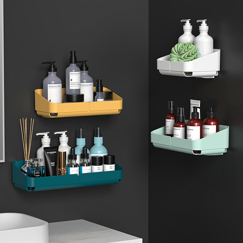 1db tároló állvány polc fali fűszerrendszer kozmetikumokhoz Fürdőszoba fúrás nélkül Konyha Kényelmi zuhanytartozék