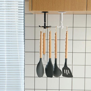 Кухненска кука с 6 нокти, без пробиване, монтирана на стена, въртяща се на 360 градуса рафта с куки за кухненски прибори