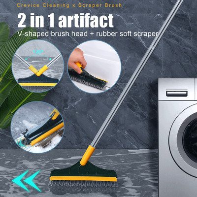 2 in 1 Cleaning Brush Floor Scrub Bathroom Cleaning Tools Household Scraper Toilet Brush Rotary Brush for Cleaning Tile Tools