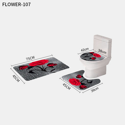 Red Rose&Butterfly vannas istabas pretslīdēšanas paklājiņu komplekts Izturīgs ūdensnecaurlaidīgs dušas aizkaru komplekts pjedestāla paklāja vāks tualetes pārvalks vannas paklāja paklāji