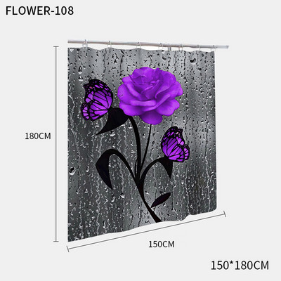 Red Rose&Butterfly vannas istabas pretslīdēšanas paklājiņu komplekts Izturīgs ūdensnecaurlaidīgs dušas aizkaru komplekts pjedestāla paklāja vāks tualetes pārvalks vannas paklāja paklāji