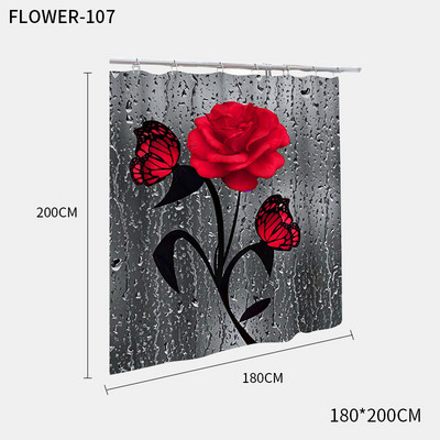 Red Rose&Butterfly vannas istabas pretslīdēšanas paklājiņu komplekts Izturīgs ūdensnecaurlaidīgs dušas aizkaru komplekts pjedestāla paklāja vāks tualetes pārvalks vannas paklāja paklāji