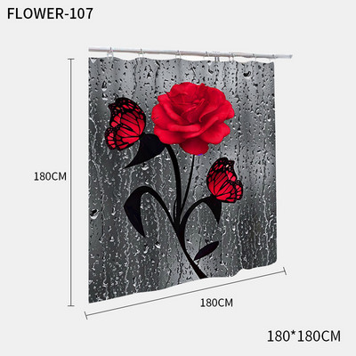Red Rose&Butterfly vannas istabas pretslīdēšanas paklājiņu komplekts Izturīgs ūdensnecaurlaidīgs dušas aizkaru komplekts pjedestāla paklāja vāks tualetes pārvalks vannas paklāja paklāji