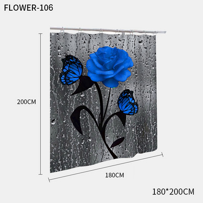 Red Rose&Butterfly vannas istabas pretslīdēšanas paklājiņu komplekts Izturīgs ūdensnecaurlaidīgs dušas aizkaru komplekts pjedestāla paklāja vāks tualetes pārvalks vannas paklāja paklāji