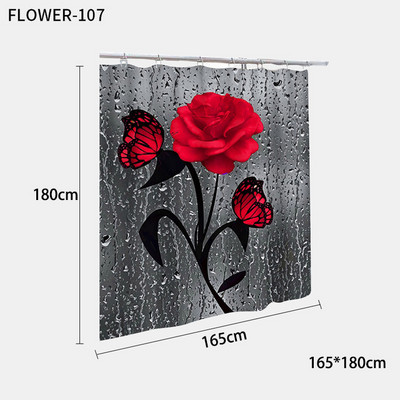 Red Rose&Butterfly vannas istabas pretslīdēšanas paklājiņu komplekts Izturīgs ūdensnecaurlaidīgs dušas aizkaru komplekts pjedestāla paklāja vāks tualetes pārvalks vannas paklāja paklāji