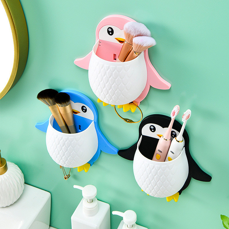 Επιτοίχια βάση κουτιού αποθήκευσης για οδοντόβουρτσα Αυτοκόλλητη σχάρα αποθήκευσης Ξυριστική μηχανή οργάνωσης Αξεσουάρ μπάνιου ράφι αποστράγγισης