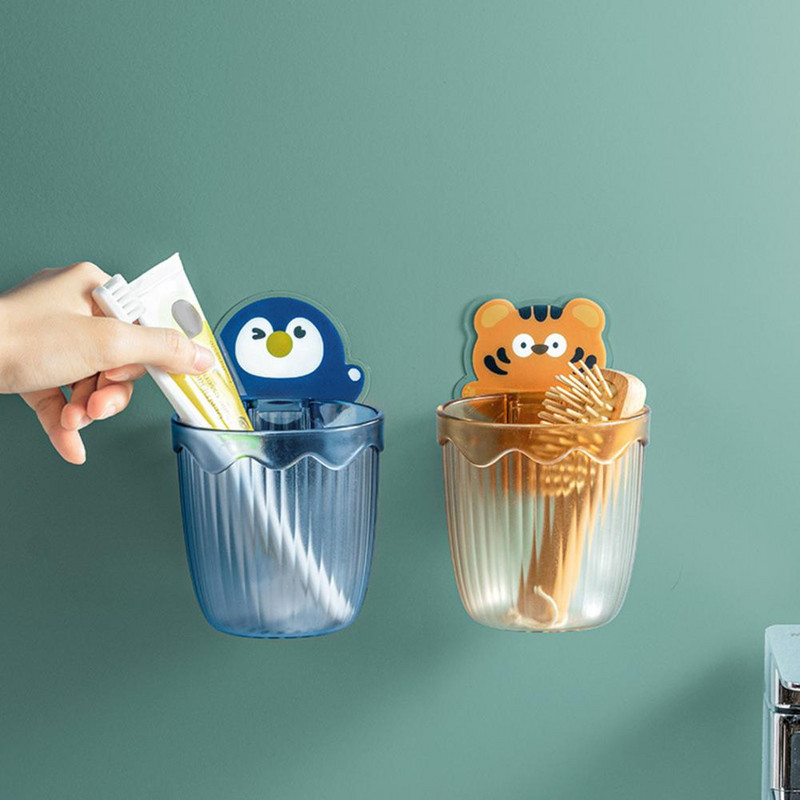 Zobu birstes plaukta notekas dizains Bez urbšanas uzstādīšanas Pie sienas stiprināms zobu birstes glabāšanas statīvs kopmītņu tipam