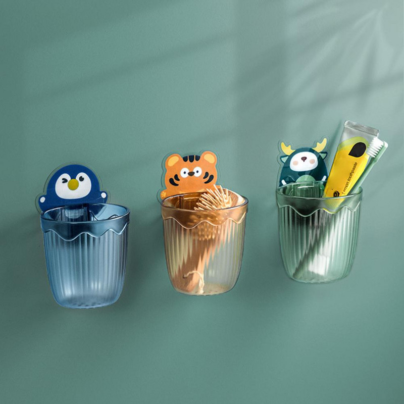 Zobu birstes plaukta notekas dizains Bez urbšanas uzstādīšanas Pie sienas stiprināms zobu birstes glabāšanas statīvs kopmītņu tipam