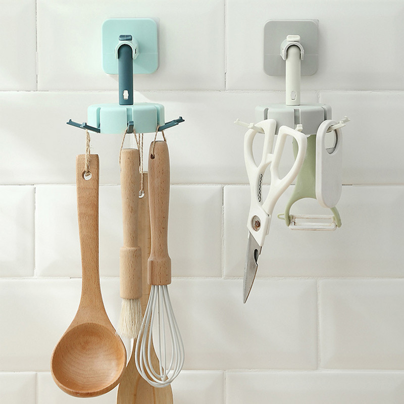 Višenamjenska vješalica Vješalica za pohranu bez bušenja Rotirajuća za 360 Kuhinjska polica za žlice Zidna plastična polica za kupaonske ručnike