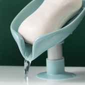 Σαπουνοθήκη σε σχήμα φύλλου Πλαστικό κουτί πιάτων υψηλής ποιότητας μπλε γκρι με βεντούζα Κουζίνας Μπάνιου Σφουγγαροθήκη Αποχέτευση νερού