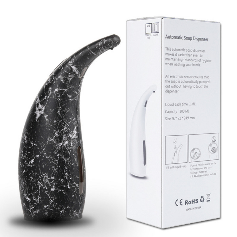 Dozator za dezinfekciju ruku bez dodira od crnog mramora, dozator za sapun od 300 ml, automatski dozator tekućine za gel za kuhinjski stol u kupaonici