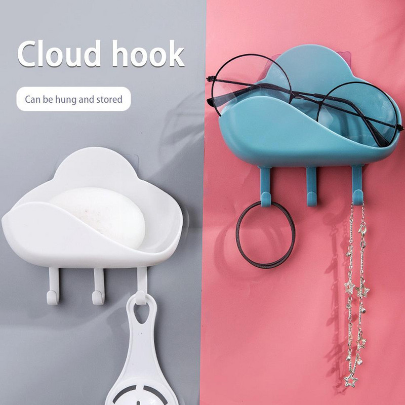 Držač sapuna Free Punch Cloud Hook Snažna viskoza Kuhinjski stalak za vješanje Kuka Sapun Zidna odvodna kutija Ljepljiva kupaonska polica za sapun C I0c9