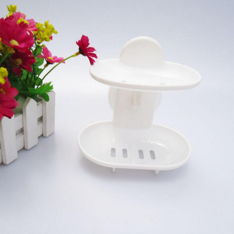 Тава за сапун Баня Двуслойна засмукваща стенна чиния за сапун Кутия за сапун Държач за сушене Рафт