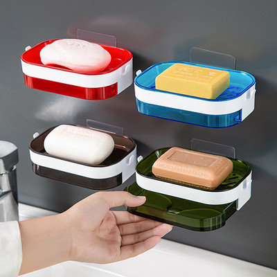 Πιάτα σαπουνιού Κουτί τοίχου Zeep Houder Θήκη ντουζιέρας για θήκη σαπουνιού για μπάνιο Διπλής στρώσης Καλάθι αποθήκευσης Σχάρα σαπουνιού Ράφι Εργαλεία κουζίνας