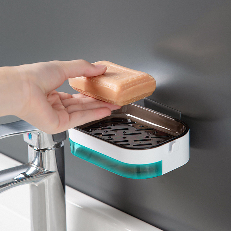 Πιάτα σαπουνιού Κουτί τοίχου Zeep Houder Θήκη ντουζιέρας για θήκη σαπουνιού για μπάνιο Διπλής στρώσης Καλάθι αποθήκευσης Σχάρα σαπουνιού Ράφι Εργαλεία κουζίνας