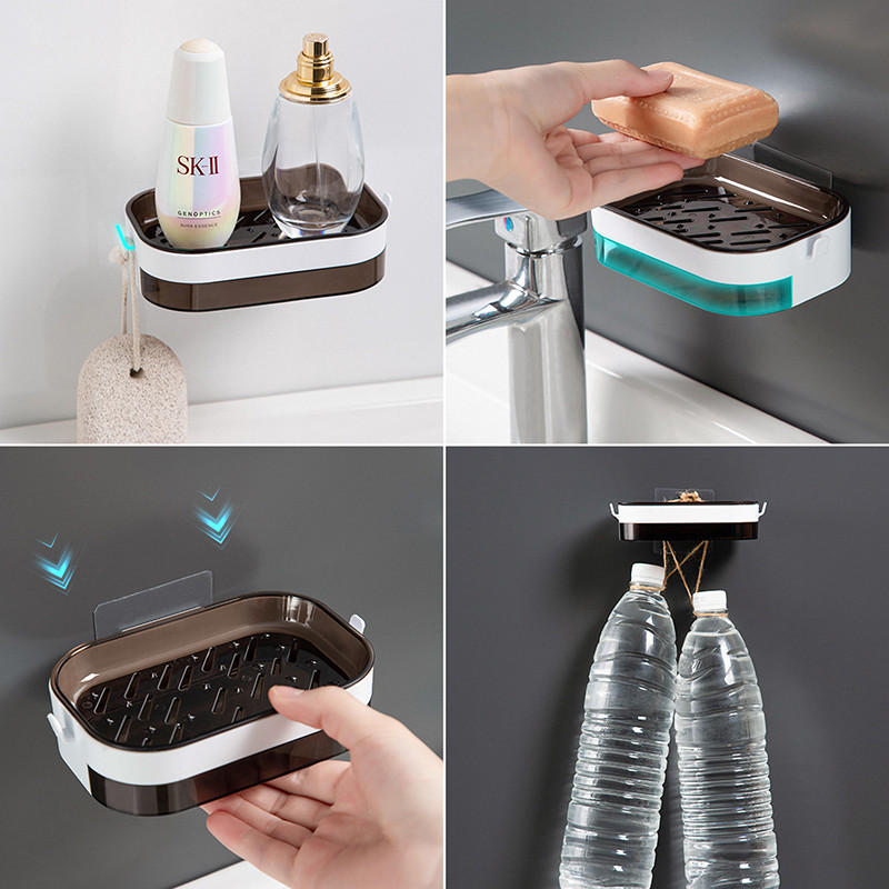 Πιάτα σαπουνιού Κουτί τοίχου Zeep Houder Θήκη ντουζιέρας για θήκη σαπουνιού για μπάνιο Διπλής στρώσης Καλάθι αποθήκευσης Σχάρα σαπουνιού Ράφι Εργαλεία κουζίνας