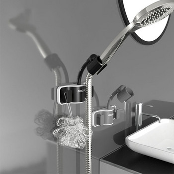Държач за душ Регулиращ се на 360° държач за душ глава Самозалепваща се монтирана на стена скоба за душ глава Непробиваема основа за аксесоари за баня