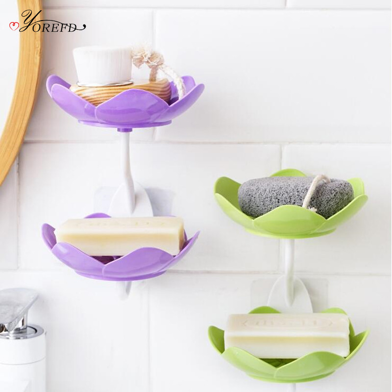 OYOREFD Kreativni uklonjivi dvoslojni Lotus držač sapuna Slatka zidna odvodna posuda za sapun Kućna višenamjenska posuda za sapun