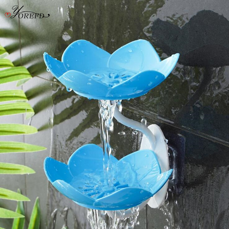 OYOREFD Kreativni uklonjivi dvoslojni Lotus držač sapuna Slatka zidna odvodna posuda za sapun Kućna višenamjenska posuda za sapun