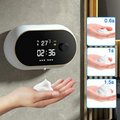 Sienas automātiskais putu ziepju dozators LED temperatūras displejs USB uzlādējams bezkontakta IR sensors šķidro putu mašīna