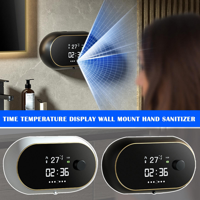 Sienas automātiskais putu ziepju dozators LED temperatūras displejs USB uzlādējams bezkontakta IR sensors šķidro putu mašīna