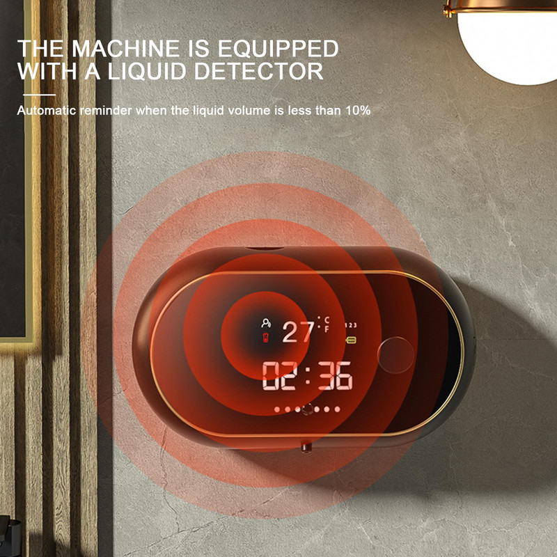 Sienas automātiskais putu ziepju dozators LED temperatūras displejs USB uzlādējams bezkontakta IR sensors šķidro putu mašīna