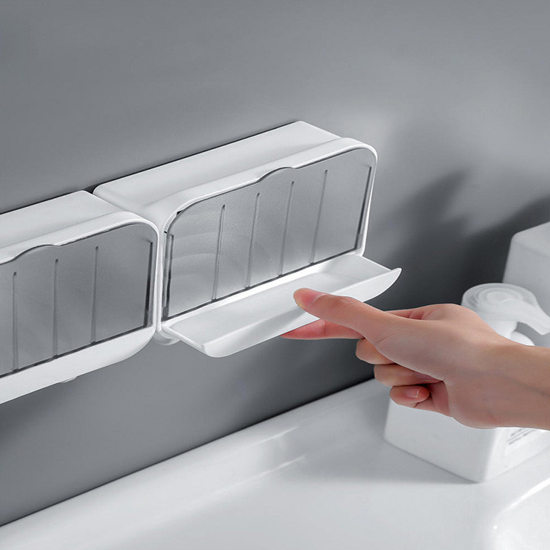 Vertikalna posuda za sapun otporna na prašinu s poklopcem i odvodom Posuda za sapun Kupaonica Bez noktiju Zidni viseći držač za sapun Kreativni stalak za sapun