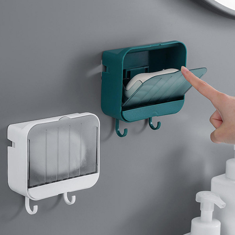 Vertikalna posuda za sapun otporna na prašinu s poklopcem i odvodom Posuda za sapun Kupaonica Bez noktiju Zidni viseći držač za sapun Kreativni stalak za sapun